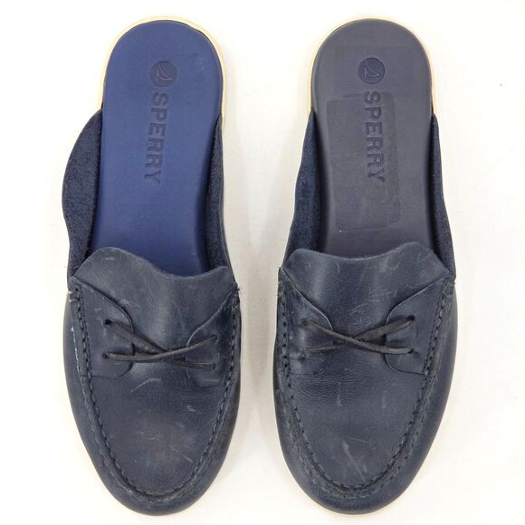 Sperry Mulefish Boat Shoes Womens Size 6 Blue Distressed Leather Nautical Prep - Picture 7 of 11